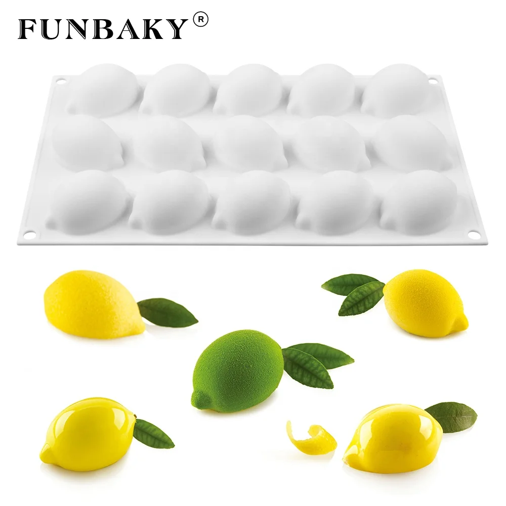 

FUNBAKY JSC3280 Nonstick cake molds fruit lemon shape mousse silicone mold oval round tools for shape making 15 cavity mould, Customized color