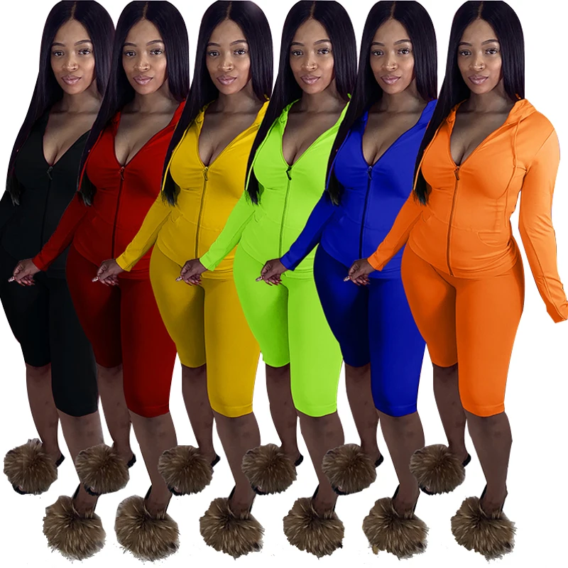 

Shorts Set Women Two Piece Long Sleeve Women's Hoodies Sports Shorts Pants Casual Zipper Jacket Shorts Sets Womens Clothing 0487