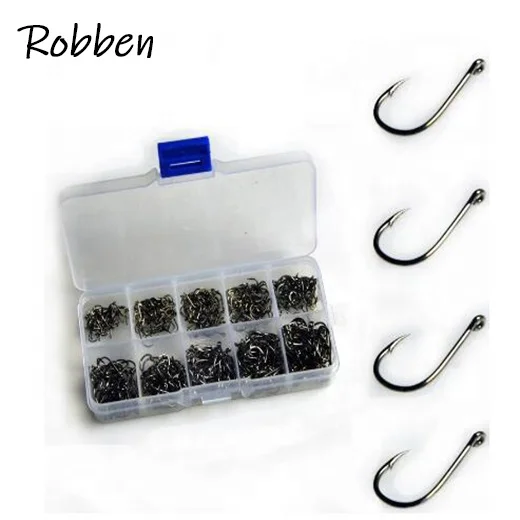 

Robben 100pcs-600pcs/Box High Carbon Steel Fishing hooks 3-12# Barbed jig hook Carp Fishing Jig Head for fishing Accessories