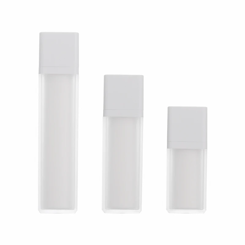 

cosmetics airless pump bottle 15ml airless plastic bottle Square free sample white body