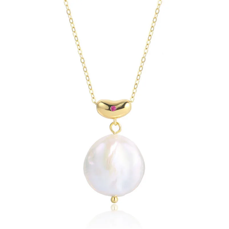 

Cross border simple S925 pure silver drop necklace baroque pearl jewelry fashion necklaces pendant necklace, Gold color