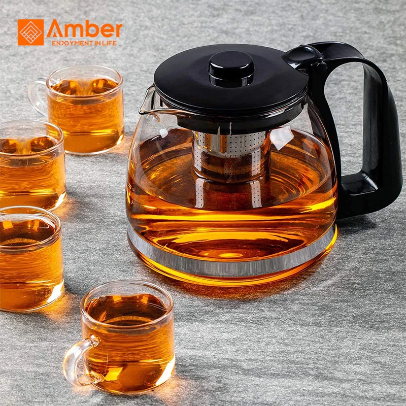 

Good Clear Borosilicate Glass Teapot 304 Stainless Steel Infuser Strainer Heat Resistant Loose Leaf Tea Pot Set