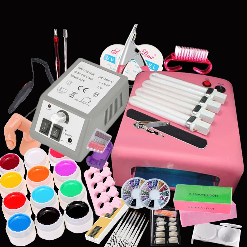 

Professional economic Easy apply UV Lamp Curing Nail Drill UV Gel Nail UV Gel starter kit nail art tool Kit, 12 colors uv gel