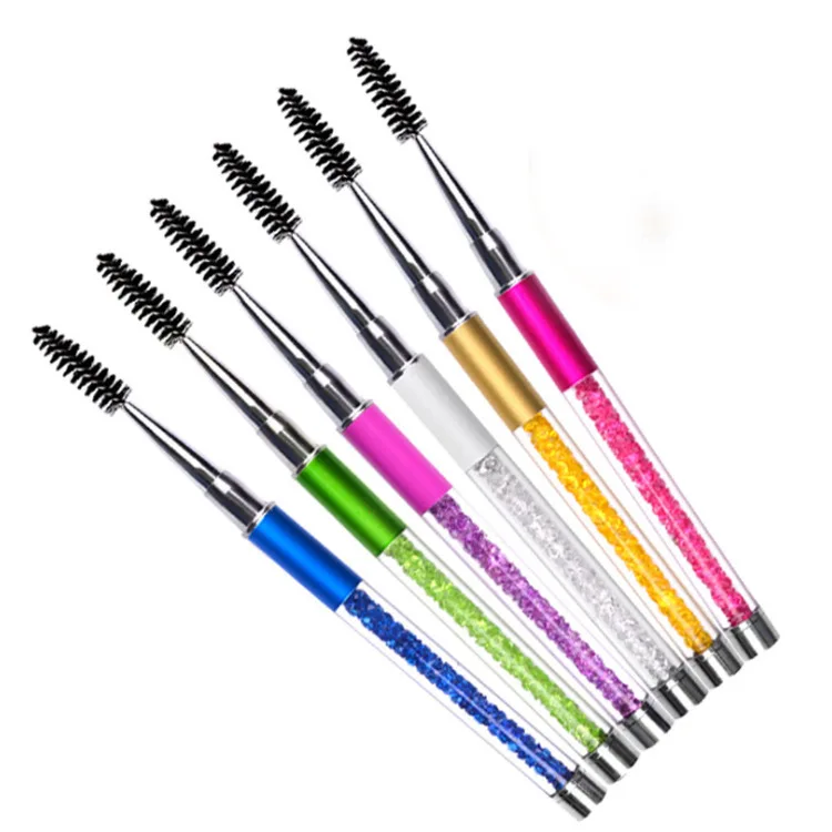 

Cheap Wholesale Popular Design Nylon Hair Mascara Wands Applicator Black Acrylic Rhinestone Handle Eyelash Brush, Pink