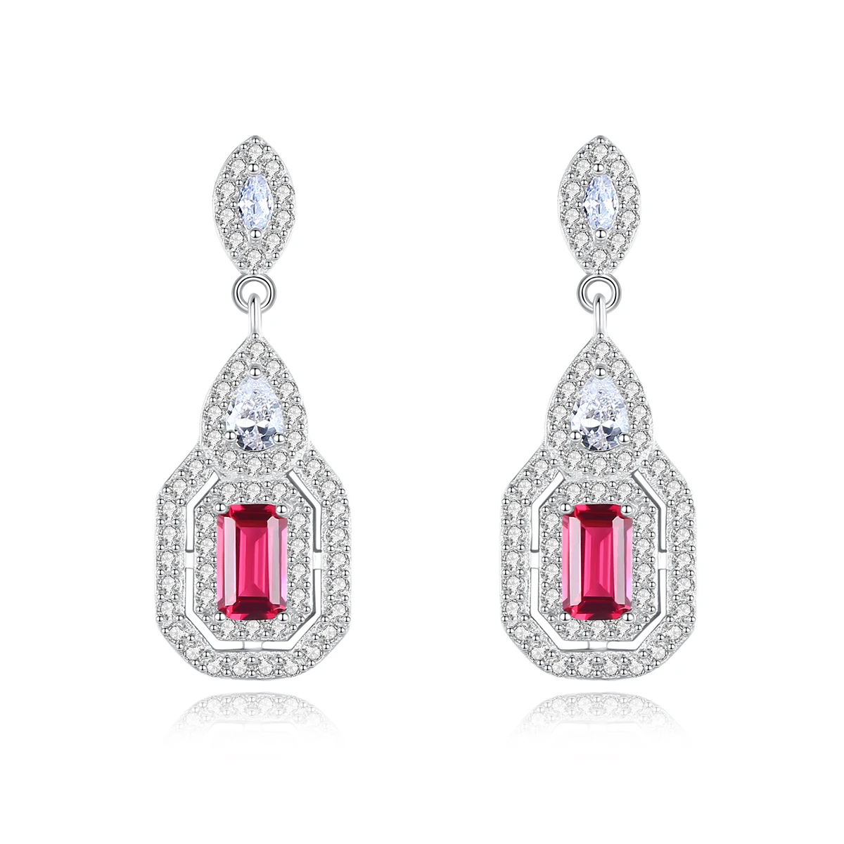 

Vintage 925 Sterling Silver Red Topaz Crystal Drop Earrings for Women Cubic Zirconia Gemstone Silver Jewelry Anniversary Gifts