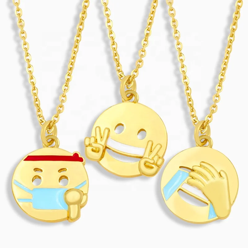 

Funny Laughing Tears Face Pendant Necklace For Women Faces Jewelry Gold Color Charm Chain Hip Hop Necklaces