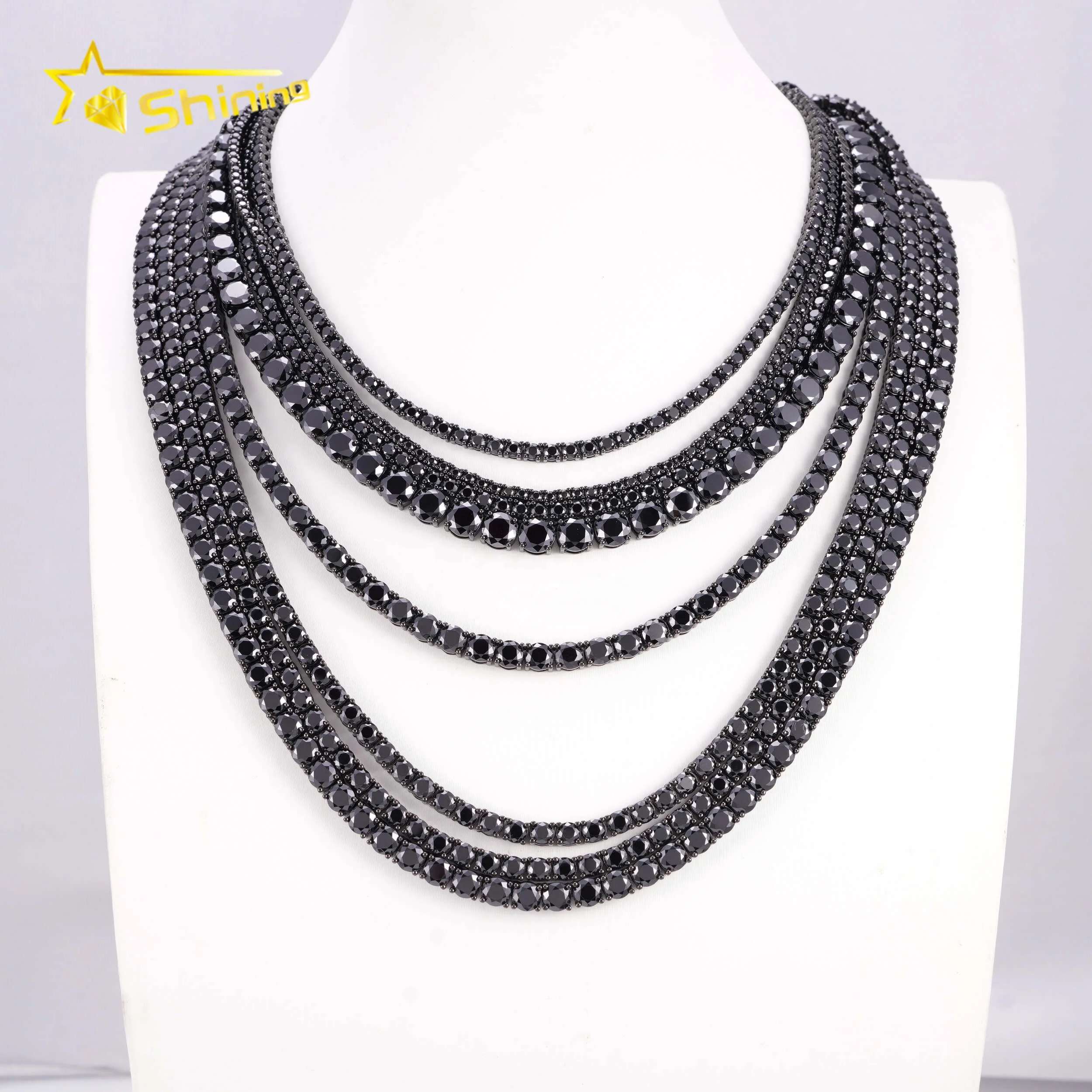 Hip Hop Jewelry GRA Certificate Black Gold Plated 925 Silver Necklace Black Moissanite Tennis Chain
