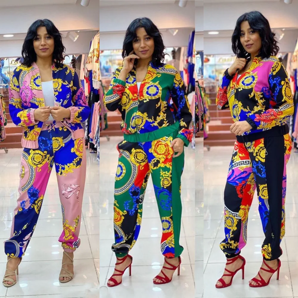 

2021 Women Printed patchwork commuter plus-size suits Africa spring catwalk show clothes 2pcs, As showed