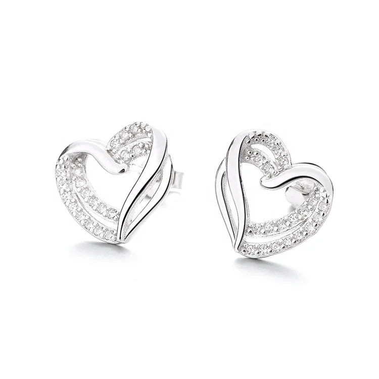 

Valentine 's Day Gift Sterling Silver 925 Heart Design Piercing Earrings Jewelry for Lover