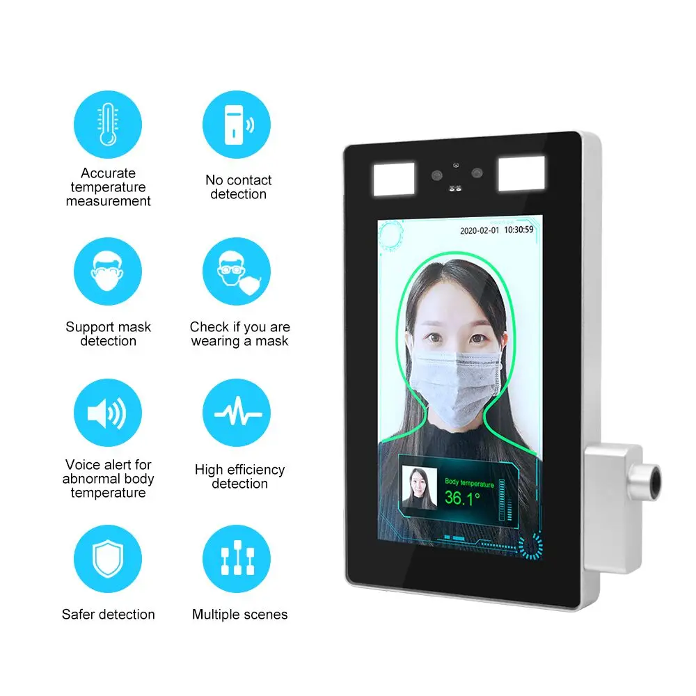 7 inch non touch face recognition ir sensor wrist temperature measurements fever alarm thermal cameras
