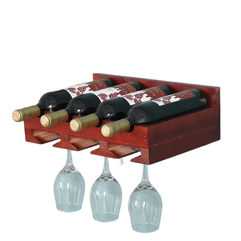 

Modern wall mounted wooden wine bottle rack wine glass rack, Wood color