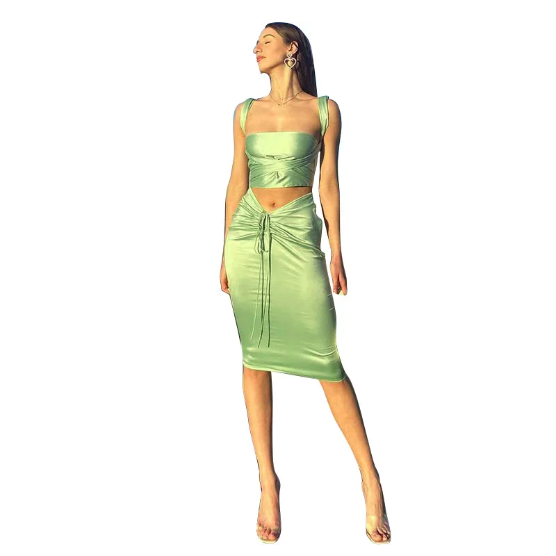 

Women Bodycon Dress Tank Crop Top Summer 2 Piece Dresses Set