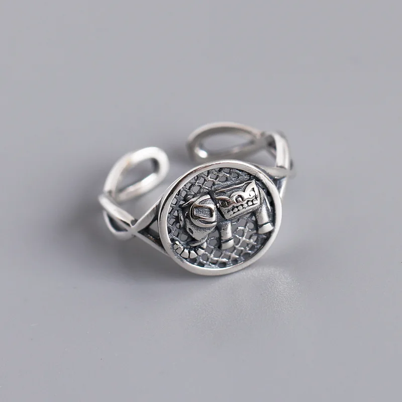 

Retro S925 Sterling Silver Ring Antique Thai Silver Elephant Animal Open Finger Ring (SK870), As picture