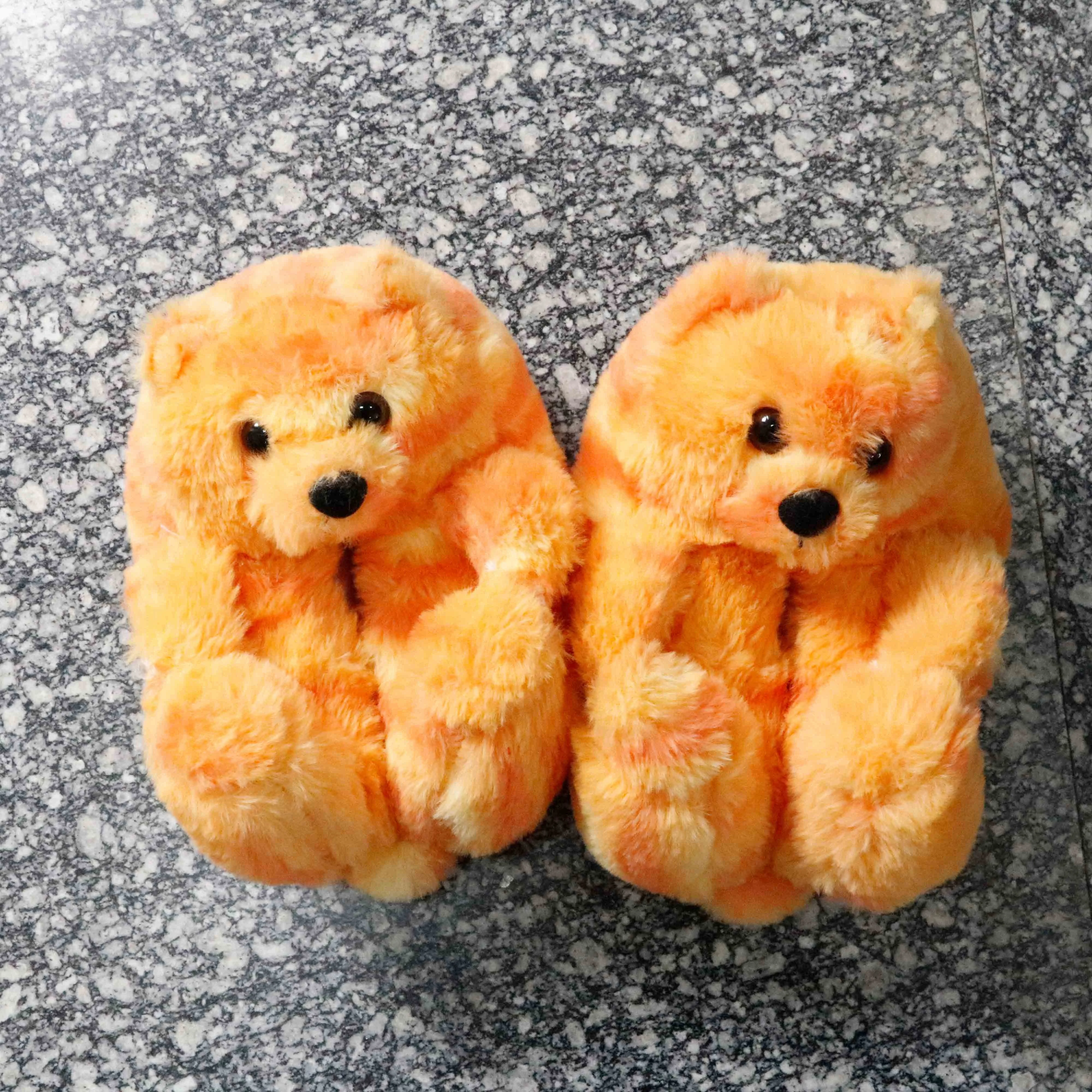 

Indoor anti-slip Faux Fur luxury fashion bedroom slides for kids best selling fluffy teddy bear slippers for SIZE 5-10