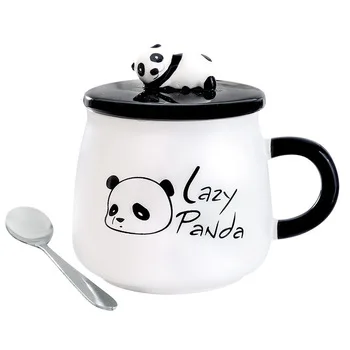 

Seaygift Wholesale Funny Porcelain Coffee Cup 3D Cute Lazy Panda Decorative Ceramic Coffee Tea Mugs with Spoon, Pink/blue