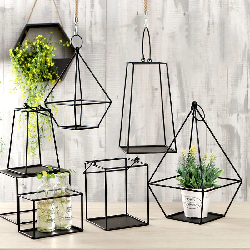 

Simple and modern geometric wrought iron aerial flower pot hanging ornament rack garden flower room balcony flower rack hanging