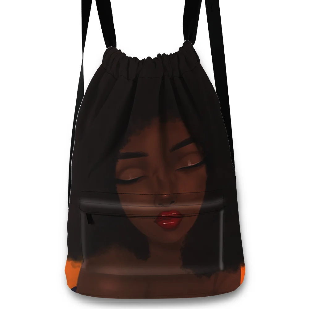 

2022 Personal Design Polyester Black Africa Wholesale Makeup Cosmetic Customize Logo for Unisex Girl Drawstring Backpack Bag