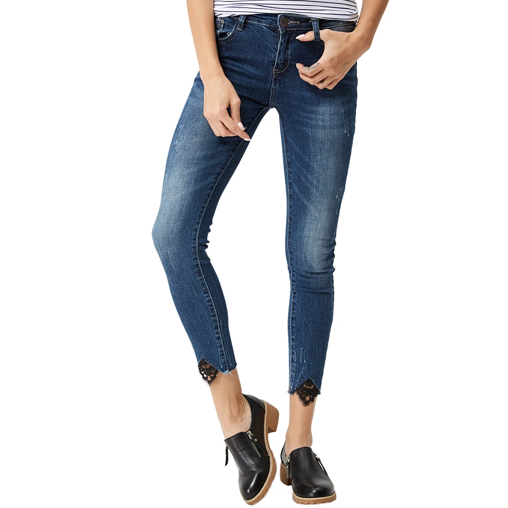 

Women's Jeans Ladies Sexy Slim Fit Pencil Jeans Pants With Lace Teenage Girls Skinny Stretch Trousers