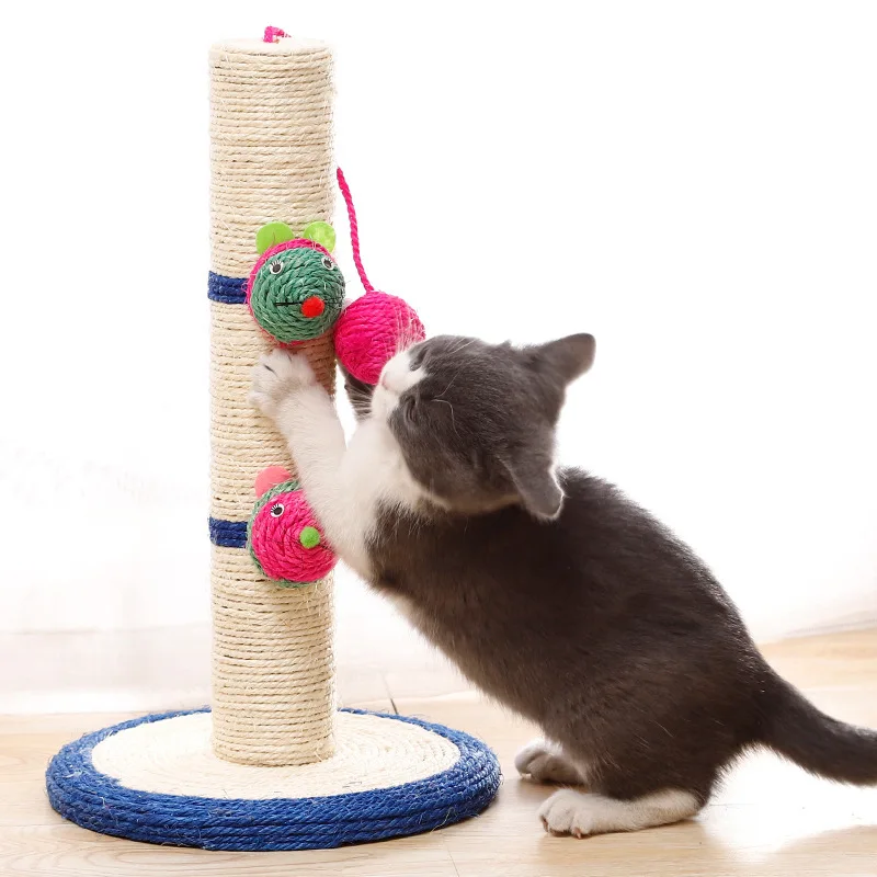 

Wholesale Plush Sisal Post Cat Tree Toy Scratching Post with Pulling Resistance Playing Ball and Durable Natural Sisal Rope Pole, Customized color