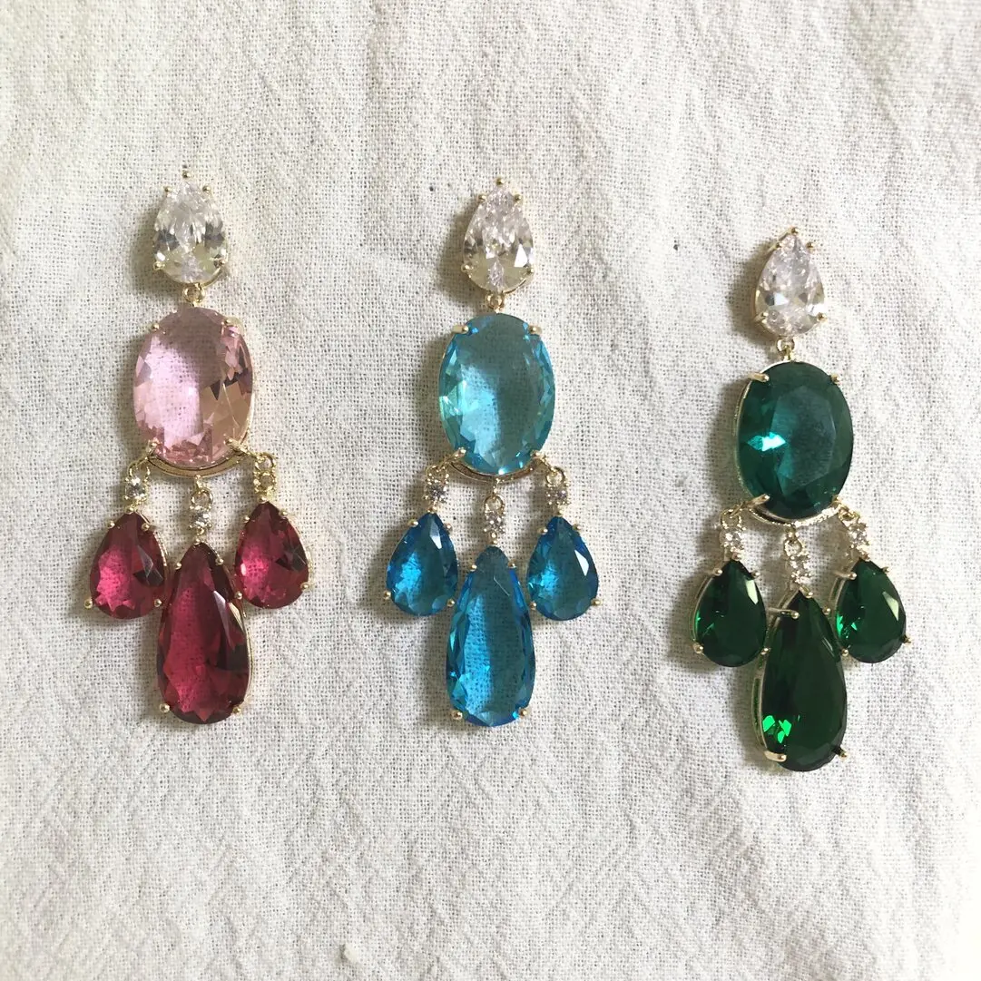 

Luxury Multicolor big Zirconia Ice Stone expensive elegant drop shein earrings, Red/green/blue