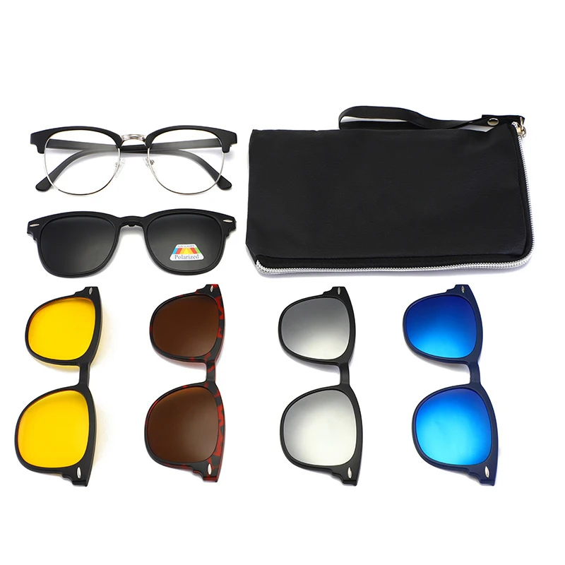 

SKYWAY Polarized Sunglasses Men Women 5 In 1 Magnetic Clip On Glasses PC Optical Prescription Eyewear Frames Eyeglass