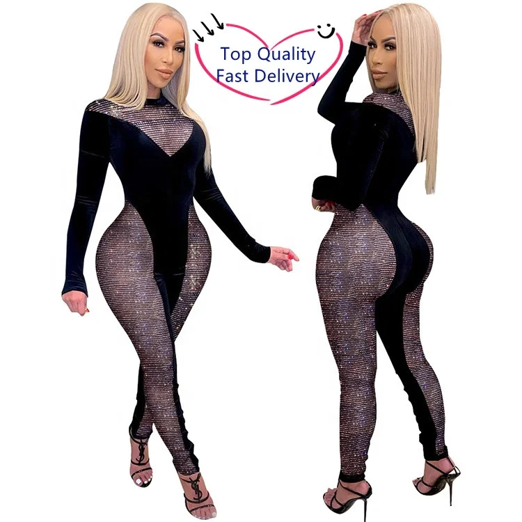 

Wholesale Hot Sale Sexy Hot Drilling Korean Velvet Dress Ladies Jumpsuit