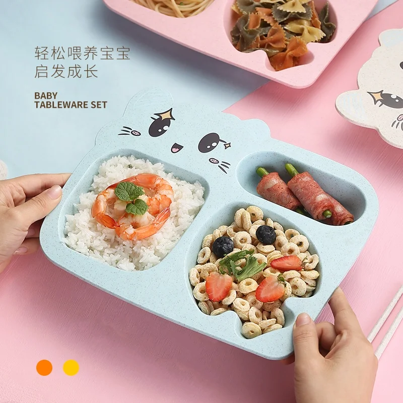 

Amazon's best selling children's tableware kindergarten plate set, Off white / blue / pink