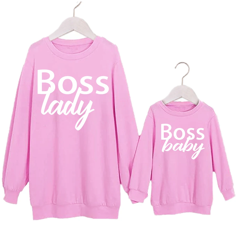 

Hot Sale Baby Girl Sweatshirt Ladies Tops Boss Lady Family Matching Hoodie Pullover Mommy and Me Outfits Hoodie Pullover, Picture shows