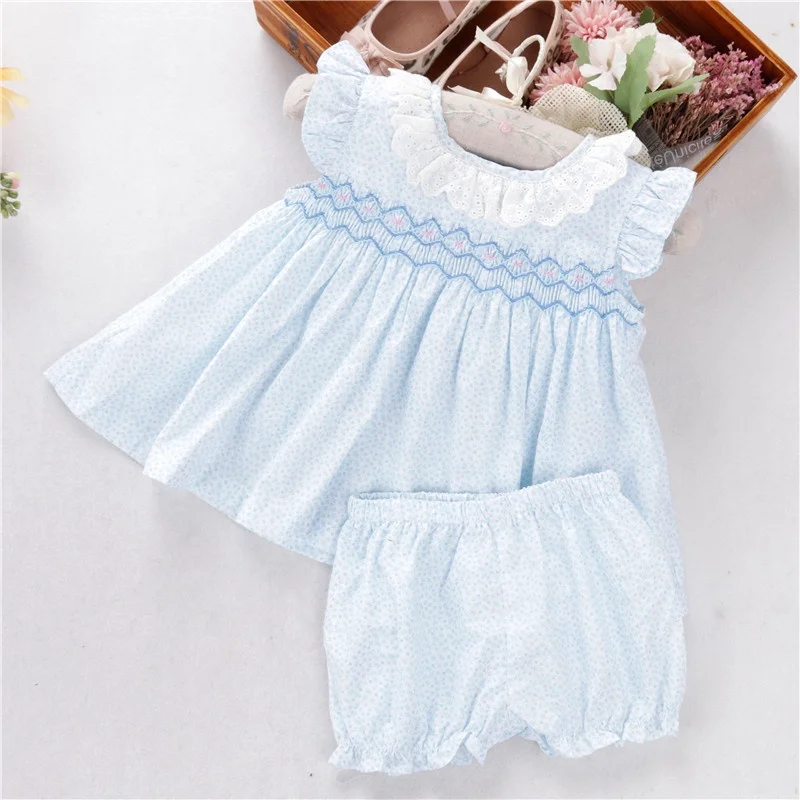 

B07765 toddler baby girls' clothes sets summer cotton smocked hand made ruffles kids clothing children clothes wholesale