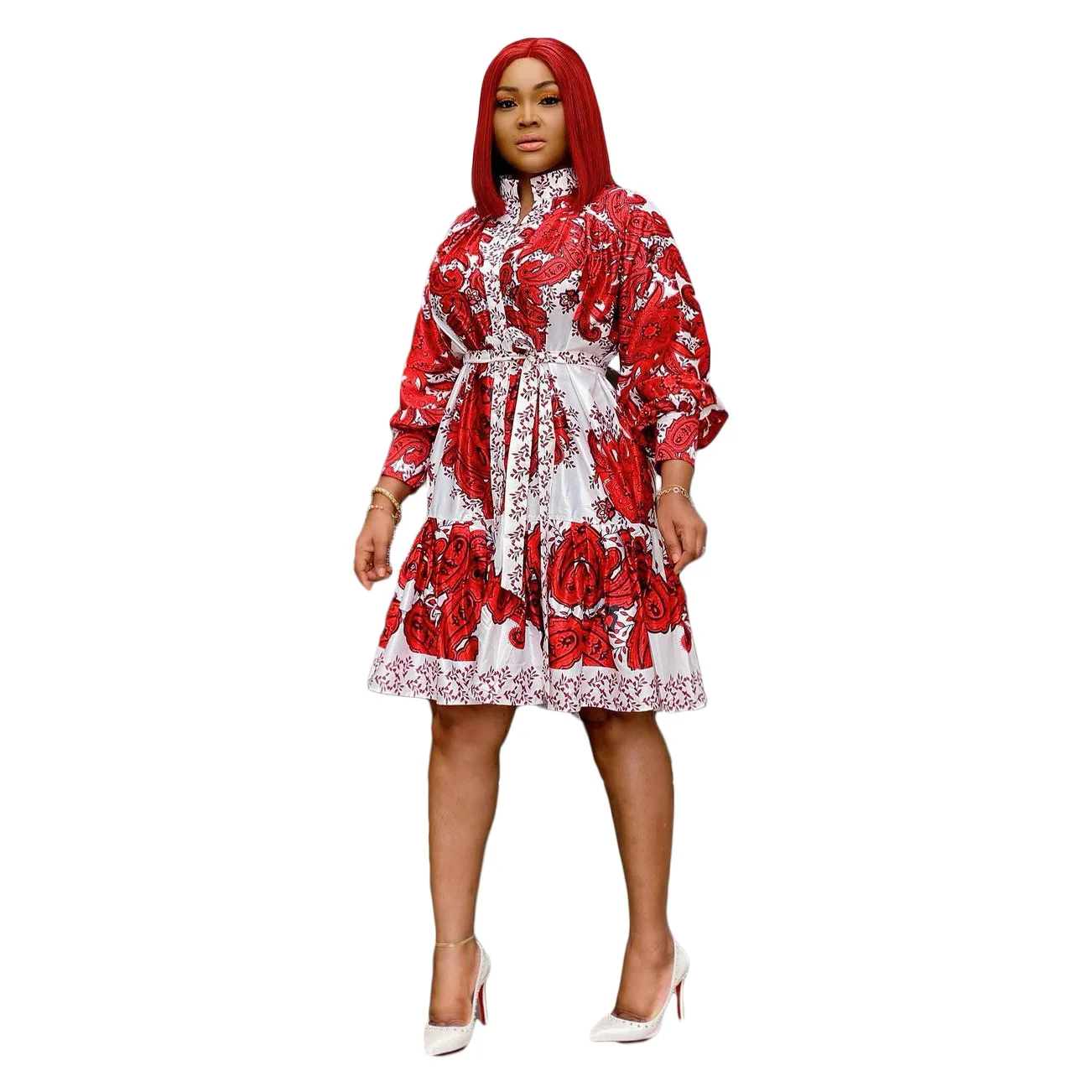

Fashion 2021 Traditional African Digital Printing Plus Size Women's Flounced Nine-quarter Sleeve Women Dresses