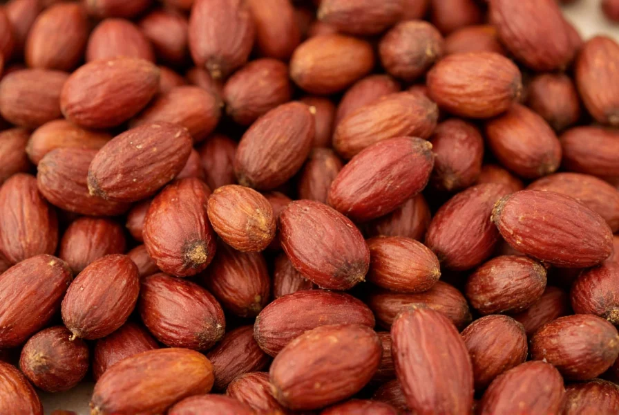 Close-up of Cameroon pepper seeds showing reddish-brown color and texture