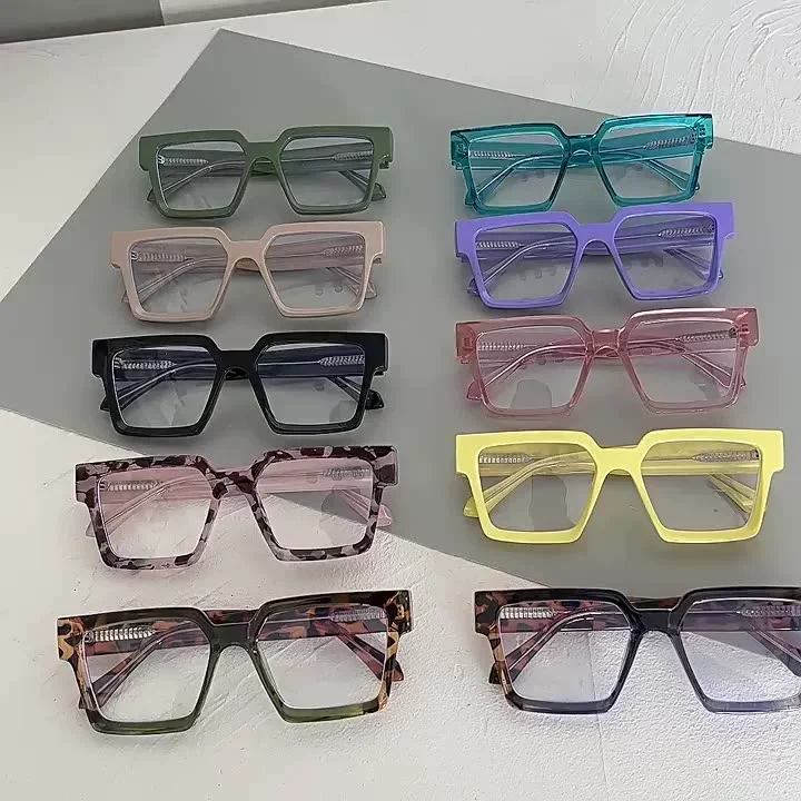 

36519 Fashion Square Retro Brand Designer Leopard Blue Green Eyeglasses Frames Anti Blue Light Computer Glasses Men Women