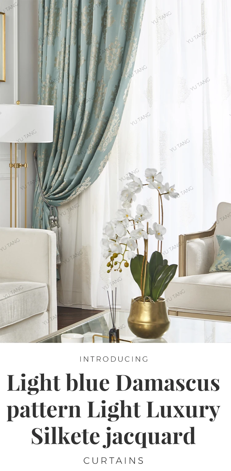 azul damasco patron de lujo luz jacquard ventana cortina tela para habitacion dormitorio decoracion del hogar cortina personalizada buy tela para
