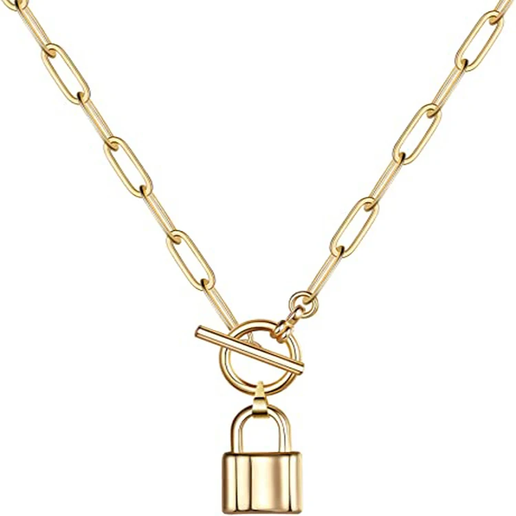 

High Quality Bohemian Gold Silver Plated Lock Pendant Necklaces for Women, Picture shows