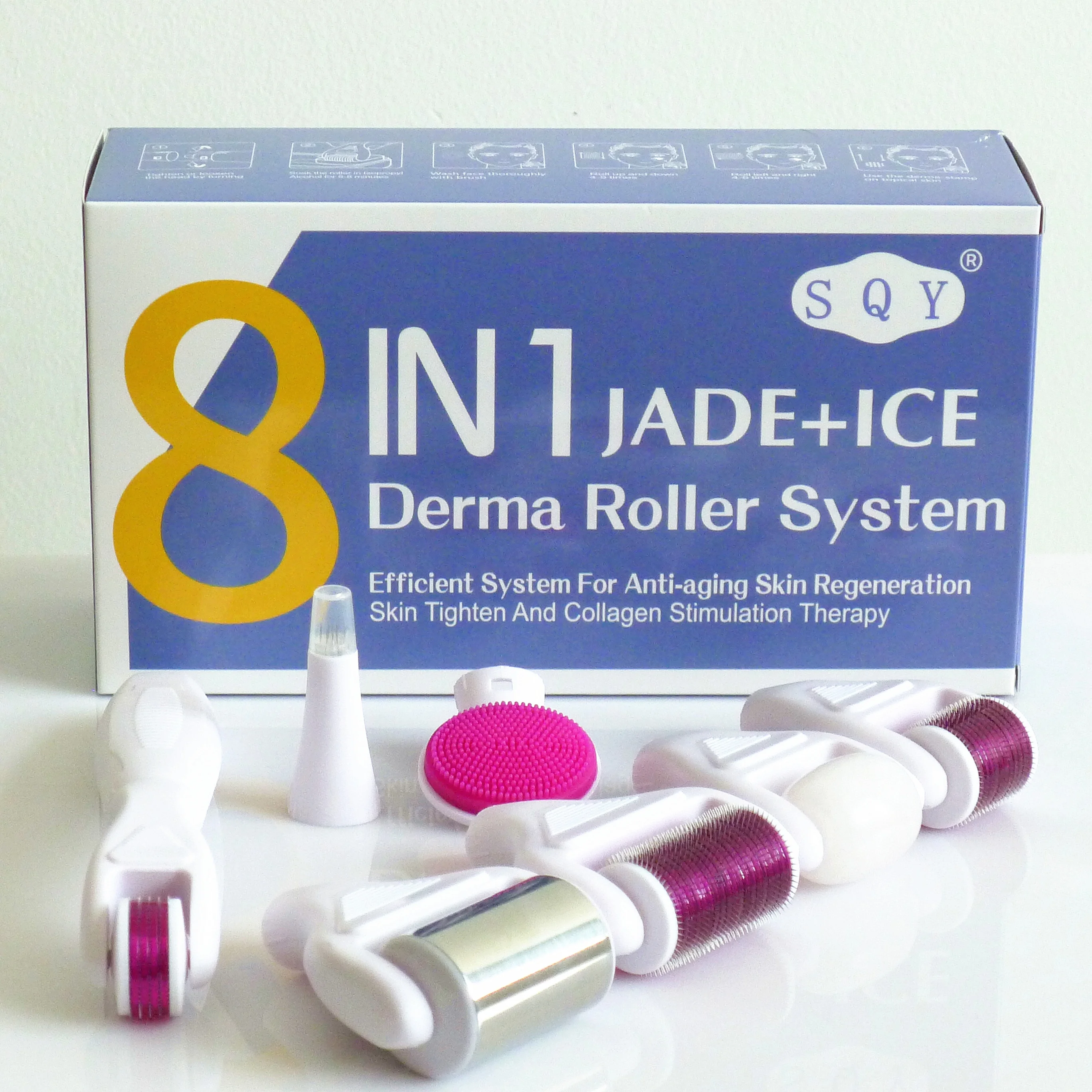 

Huafu 8 in1 Micro Titanium Needle Dermaroller Set Ice Jade Derma Roller, Customized, any pms color is available