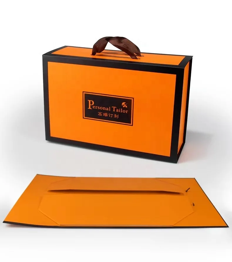 

Luxury Folding Packaging Boxes With Ribbon Paper orange folding gift box Magnetic Gift Box For Bags Clothing