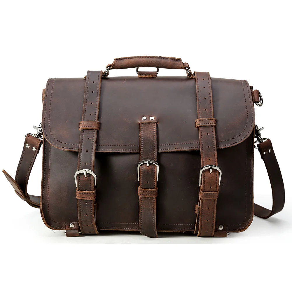 

Vintage Men Cowhide Leather Retro Crazy Horse Genuine Leather Messenger Travel Backpack Saddleback Briefcase