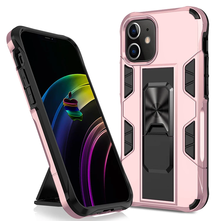 

2020 New Design TPU+PC Mobile Cover Supplier for iphone 12 pro Kickstand Anti Shock Phone Case for iphone 12, 7 colors