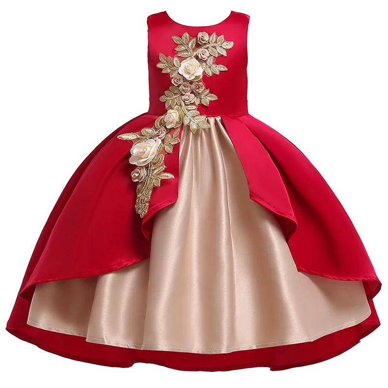 

High Quality Layered Dress Kids Princess Printed Flower Christmas Evening Girls Party Dresses, Picture shows