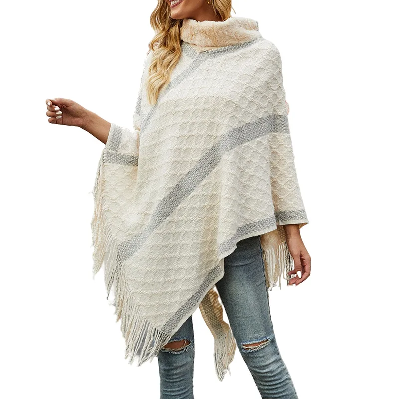 

2021 autumn winter new shawl cloak sweater women's fashion tassel hem coat sweater