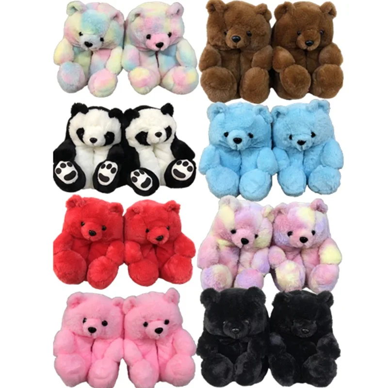 

Ins popular latest version furry women slides toy bedroom house plush sandals lovely fluffy bear slipper for women