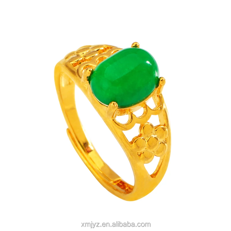 

Korean Version Of The New Sand Gold Emerald Open Ring Female Jewelry Gold-Plated Pattern Personality Ring Ins