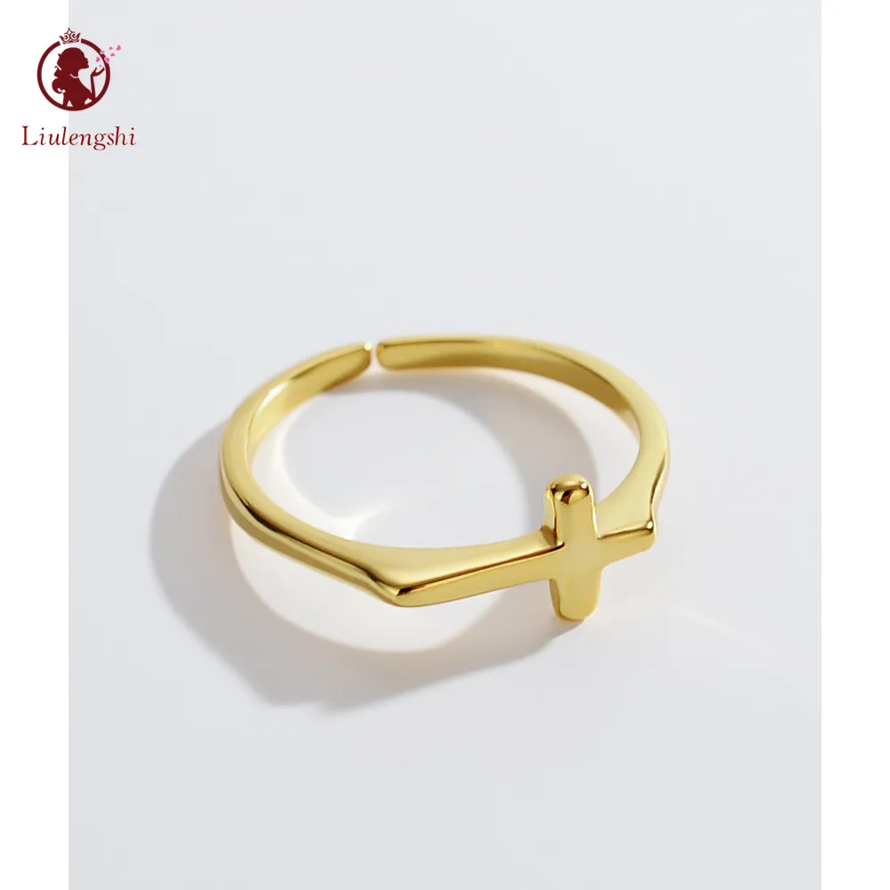 

Simple Dainty Gold Plated 925 Sterling Silver Religions Cross Ring Women Men Trend S925 Cross Shaped Ring