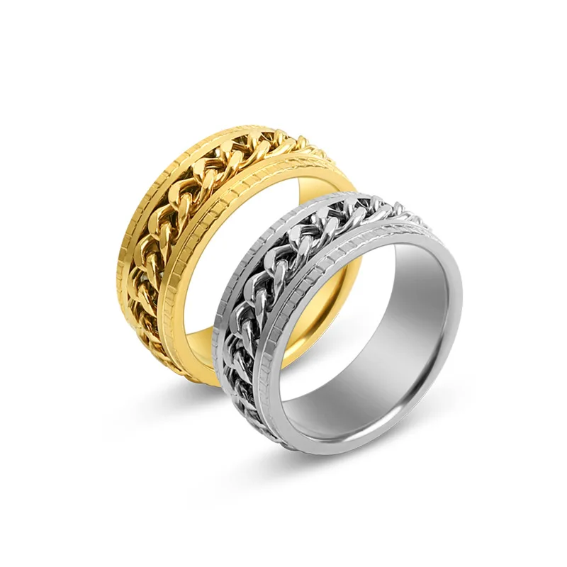 

Wholesale High Quality men stainless steel rotating chain embossed ring