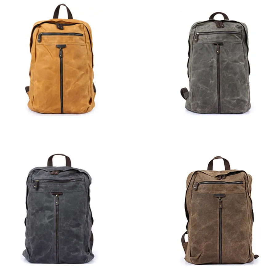 

Oiled Leather Waterproof Double Shoulder Bag Vintage Waxed Canvas Leather Women Men's Laptop Backpack Unsix Travel Bags, Customized