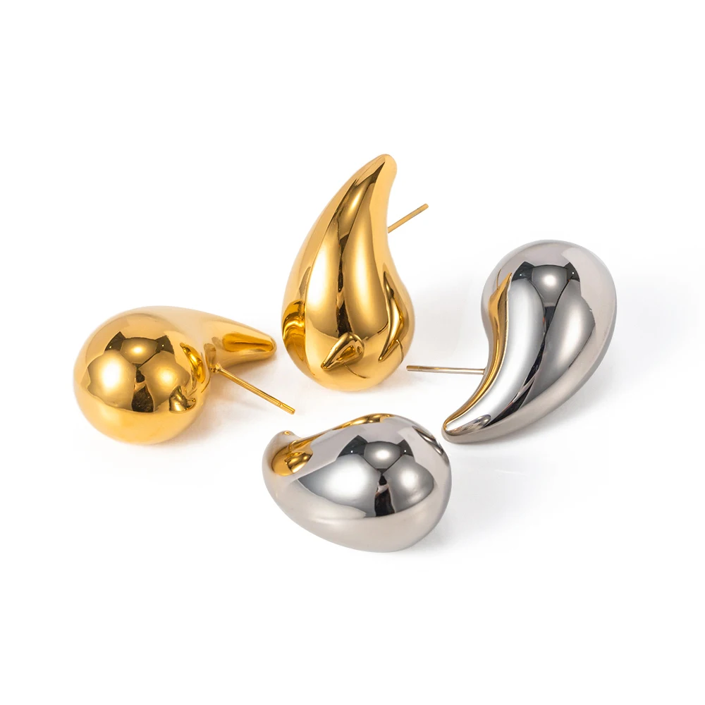 

J&D Jewelry 18K Gold Plated Small Size Tear Drop Earrings Stainless Steel Hollow Waterdrop Stud Earring