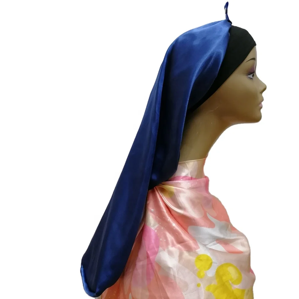 

2.5inches Wide Band Soft Silk Sleep Hat with Slap Clasped Extra Large Satin Braids Hairs Long Bonnet