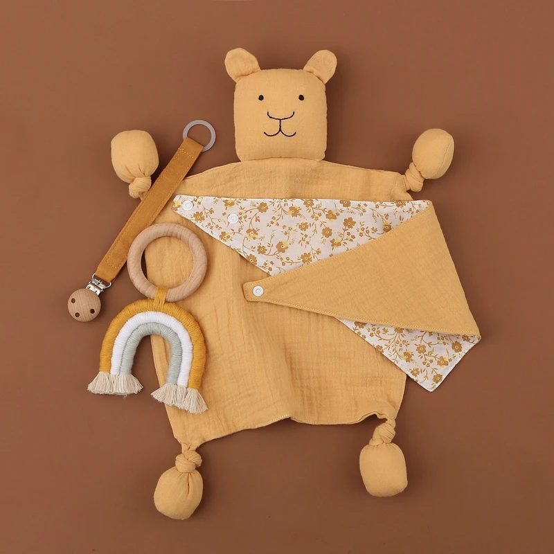

Miel Color Organic Cotton Baby Clip, Wooden Baby teething Ring., As photos