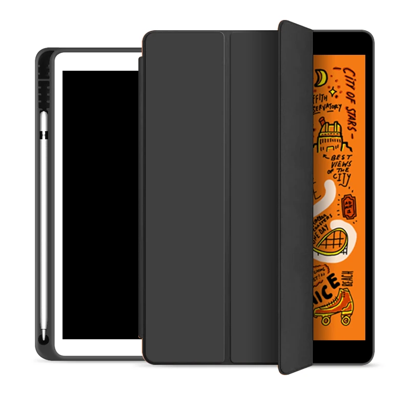 

Fashionable trifold stand auto sleep/awake TPU back cover case for iPad mini 5 tablet case with pencil holder, 10 kinds of color available in stock