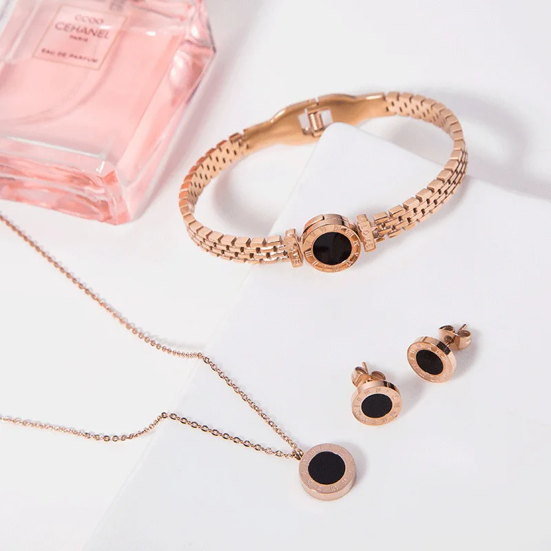 

Fashion Jewelry High Quality Stainless Steel Roman Numerals Jewelry Necklace Bracelet Earrings Jewelry Set